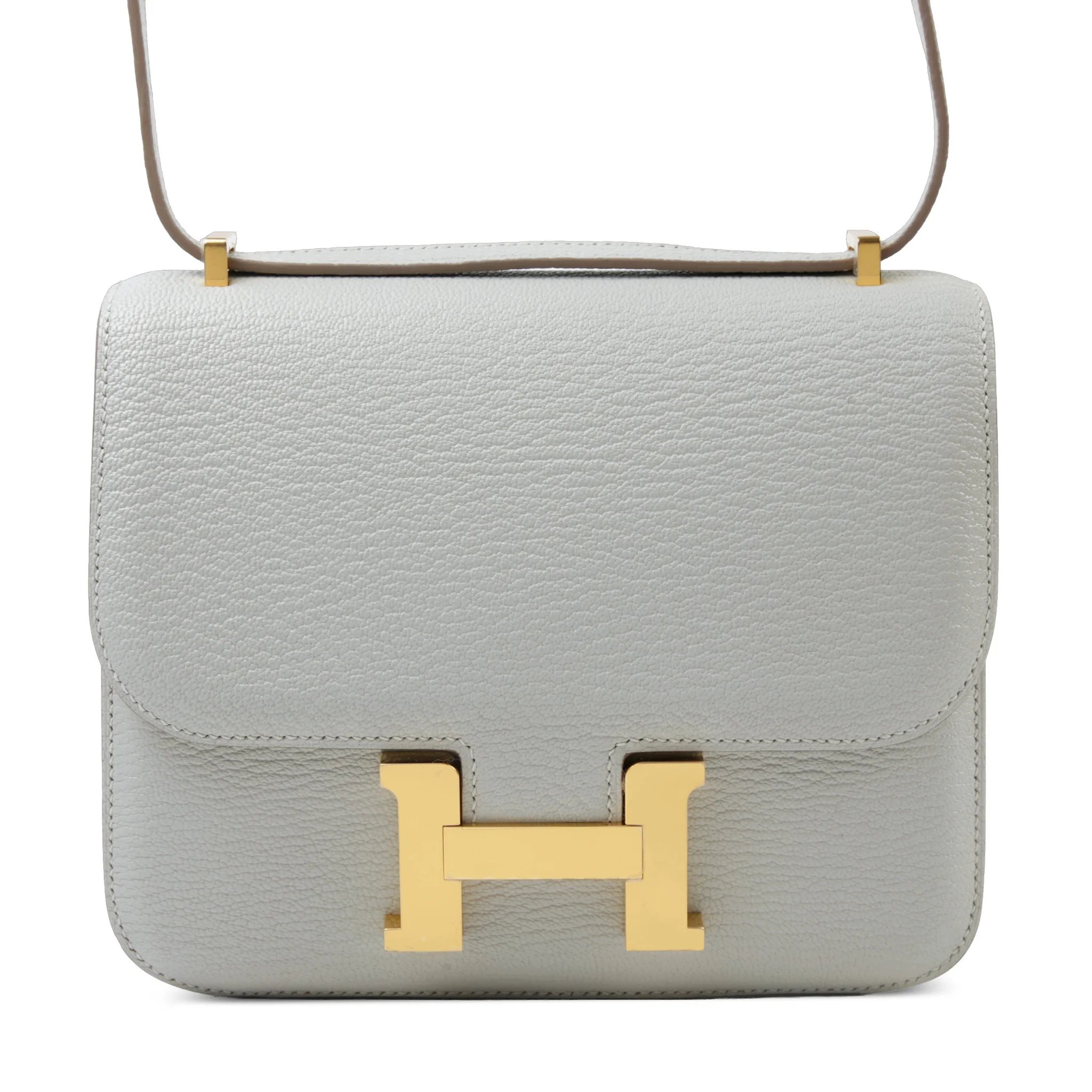 Brand New ( Rank N ) HERMÈS Constance Mini 19 Mirror Gris Perle (80) Chevre Gold hardware K (2025)