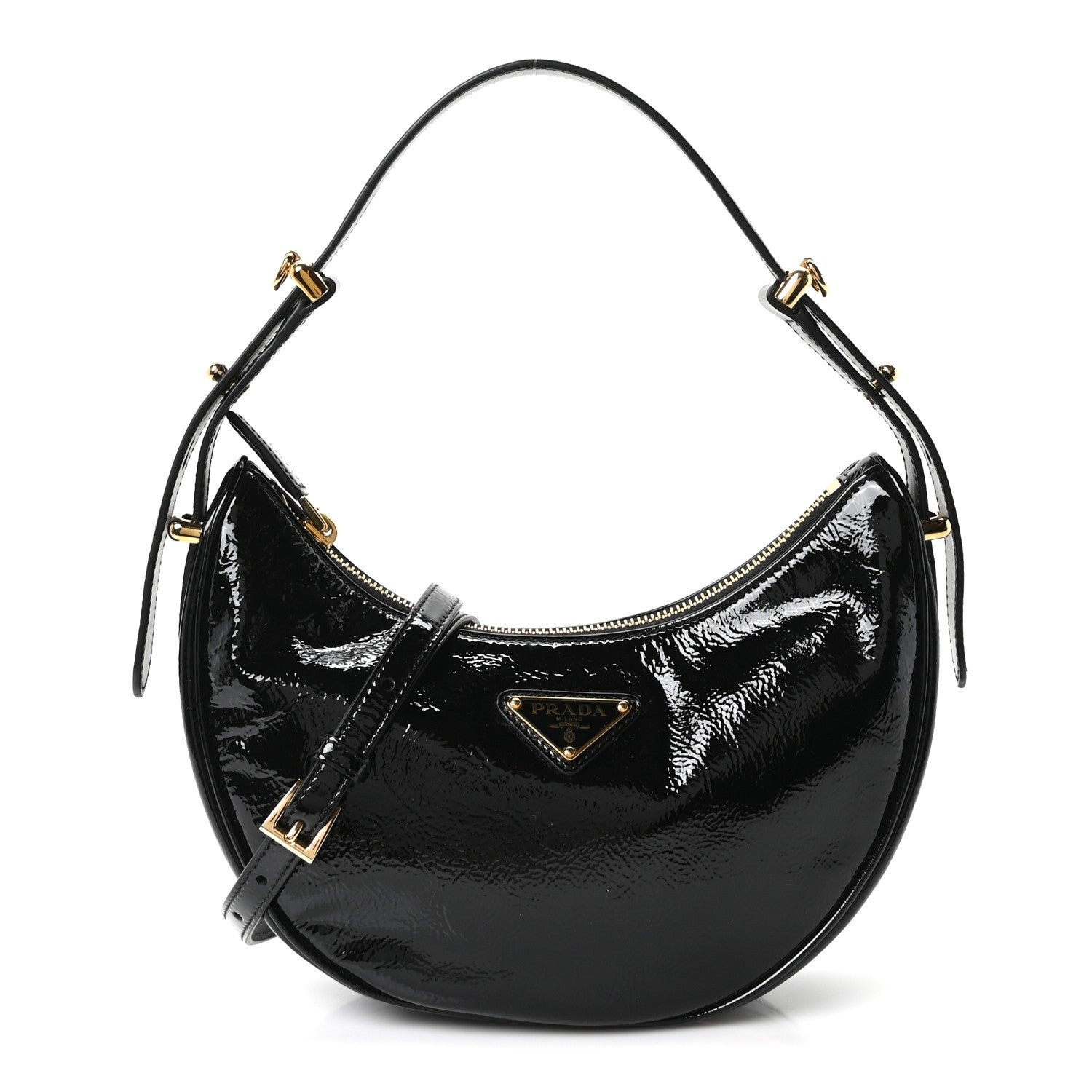Prada Patent Naplak Arque Shoulder Bag Black