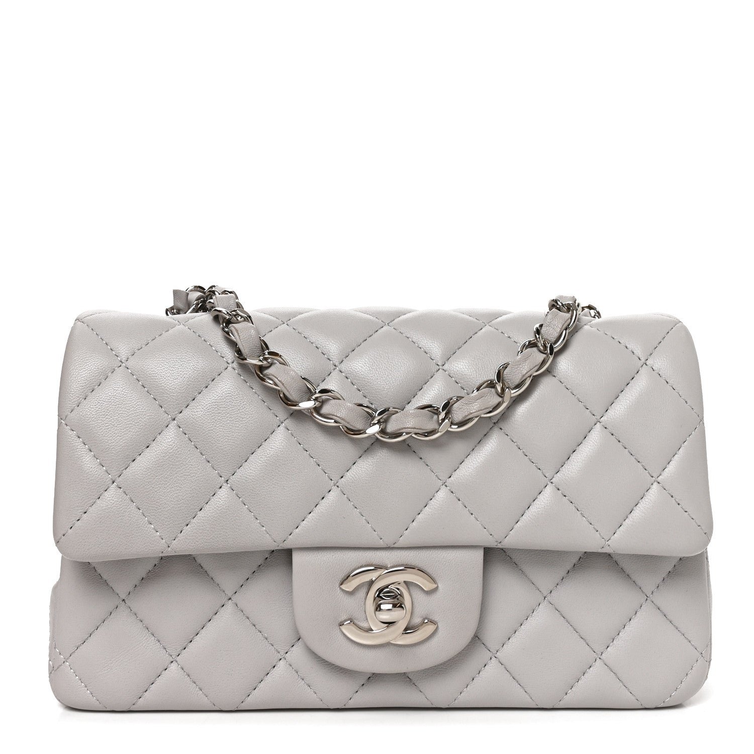 Chanel Lambskin Quilted Mini Rectangular Flap Light Grey