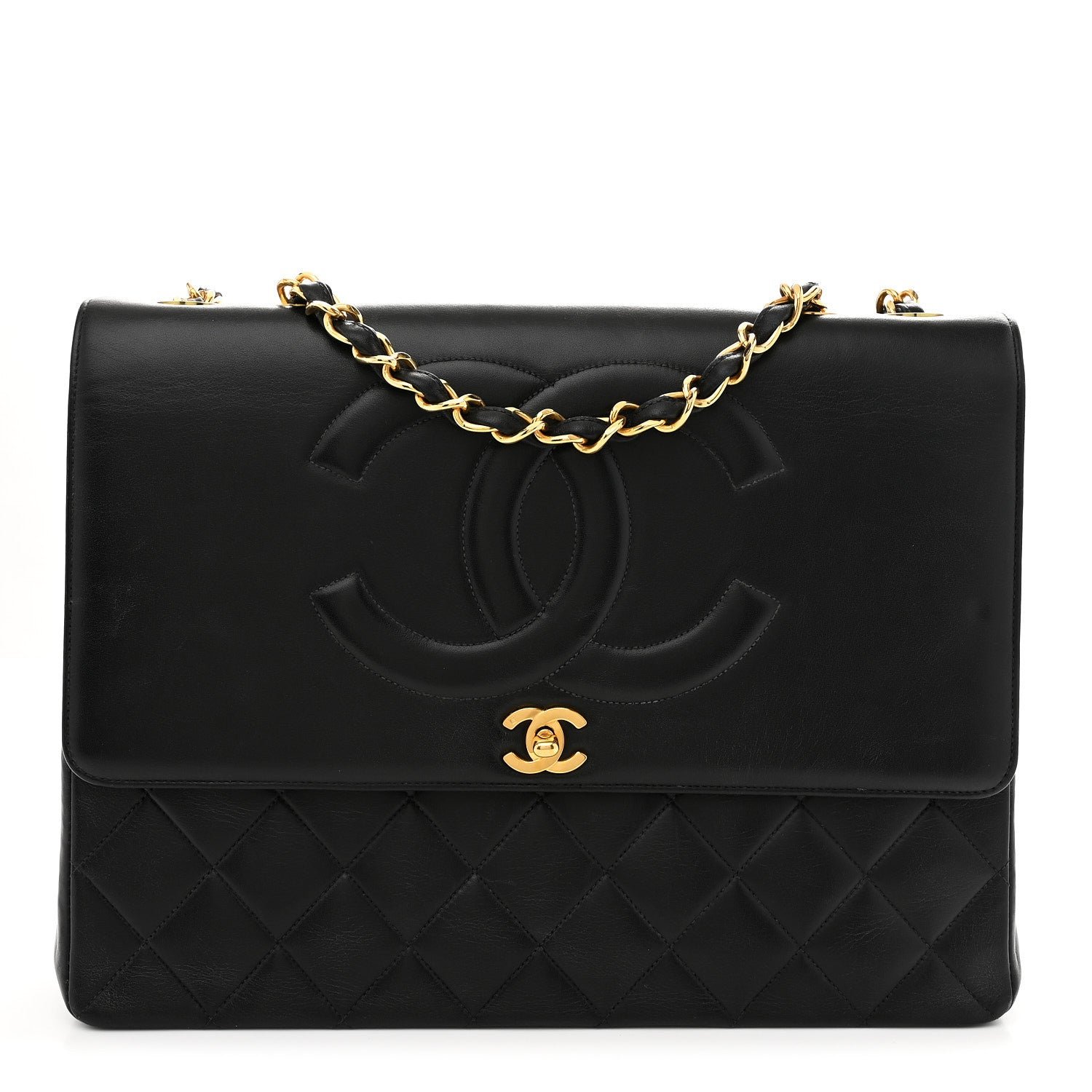 Lambskin Quilted CC Maxi Jumbo Single Flap Black Black