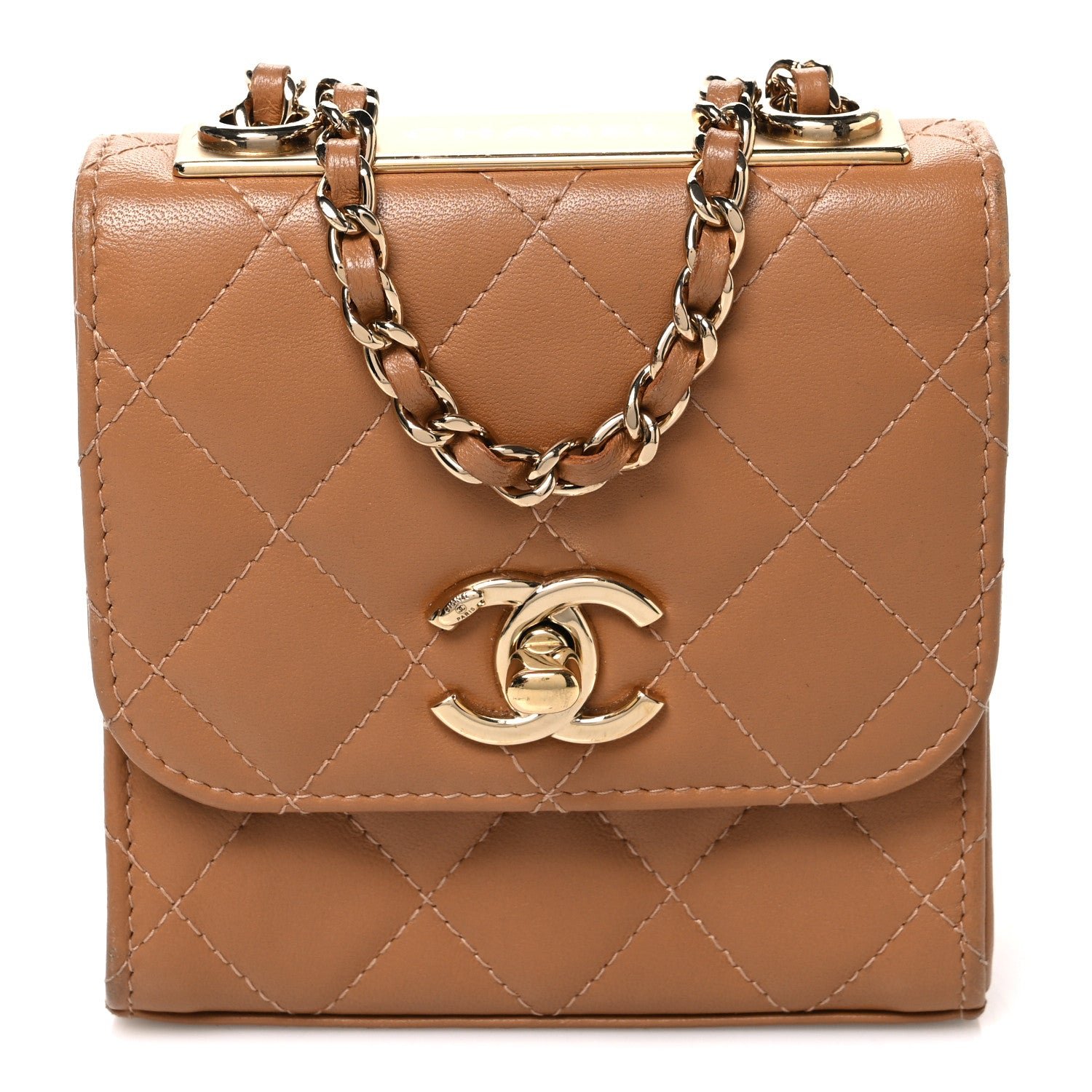 Chanel Lambskin Quilted Mini Trendy CC Clutch With Chain Brown