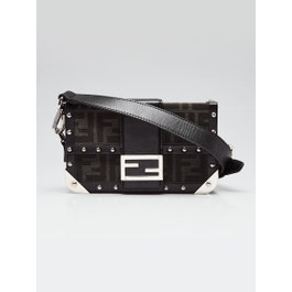 Fendi Black Studded Zucca Canvas Soft Trunk Baguette Bag - 7VA507