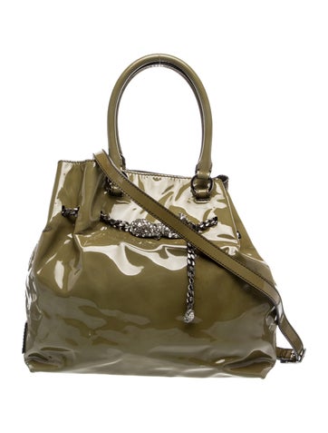 Patent Leather Panther Chain Link Handle Bag