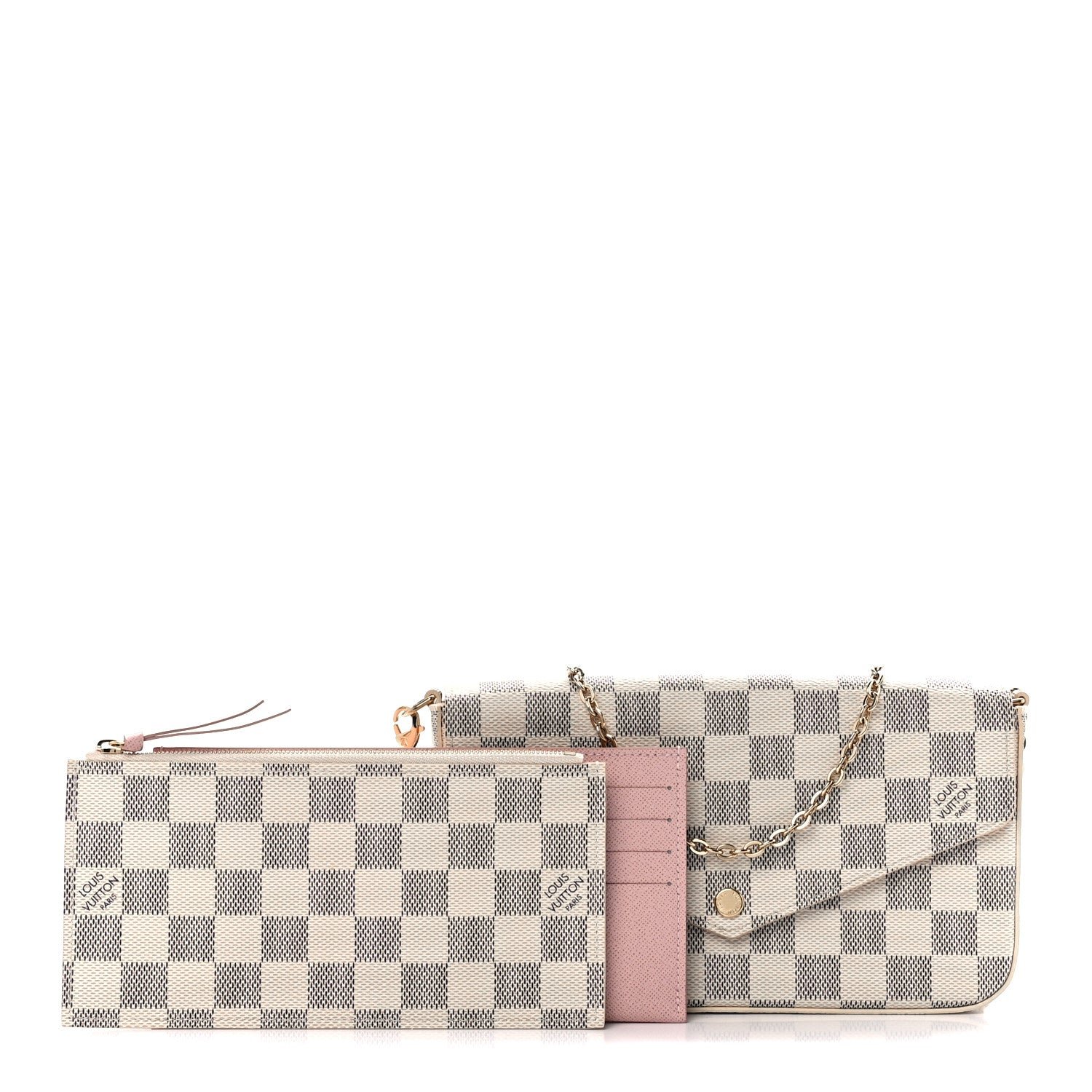 Louis Vuitton Damier Azur Pochette Felicie Chain Wallet Rose Ballerine