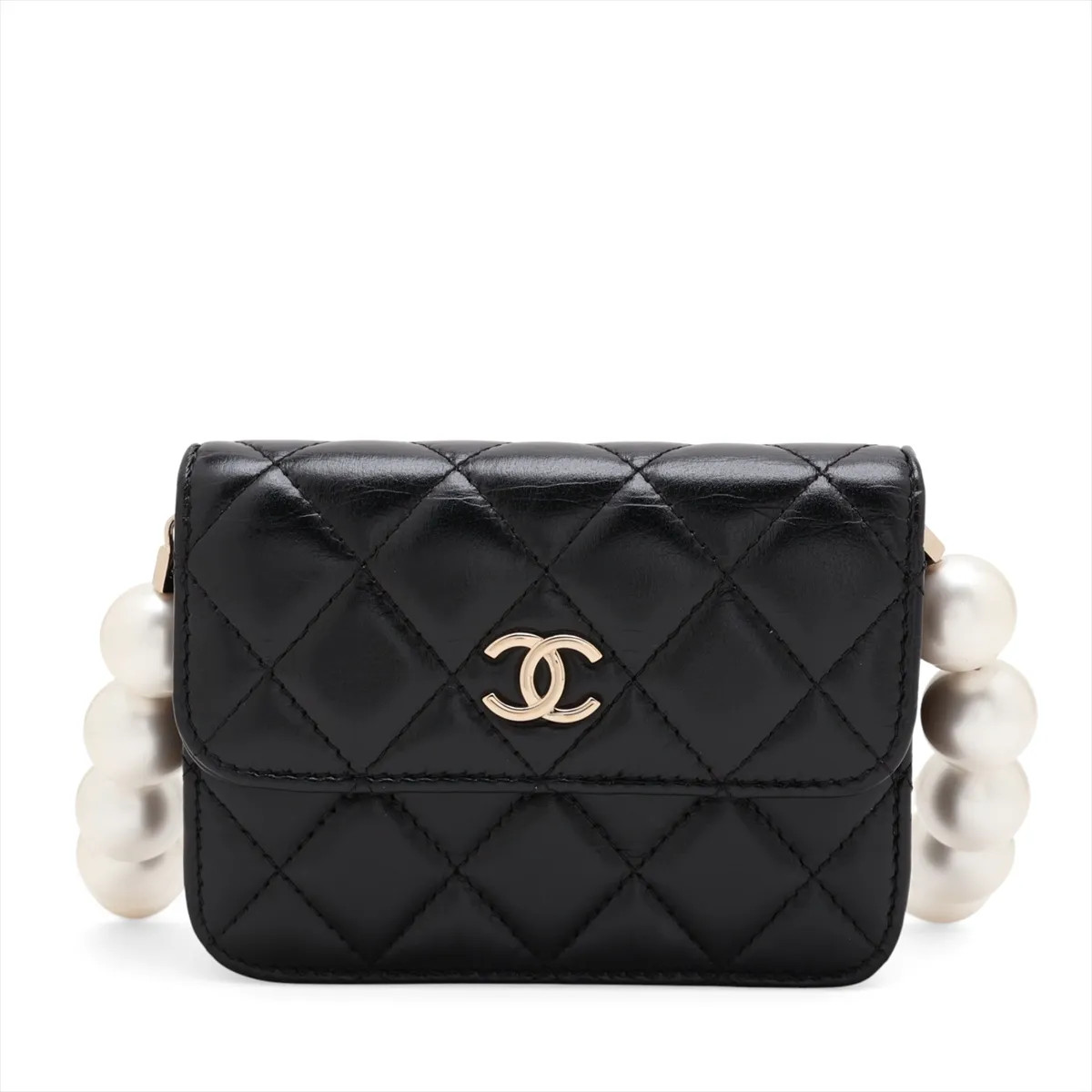 Chanel Matelasse Lambskin Shoulder bag Pearl Black Gold Metal Fittings 31st