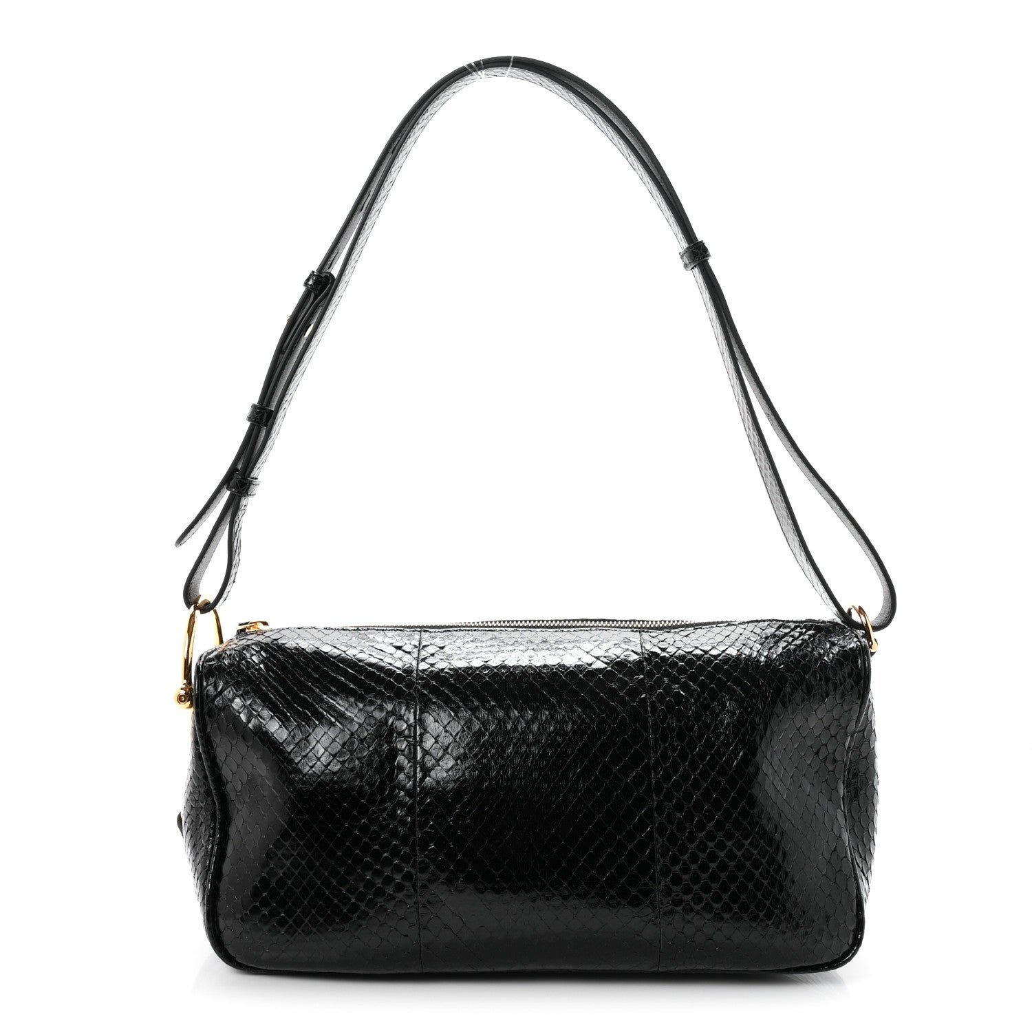 Gucci Snakeskin Half Horsebit Medium Shoulder Bag Black