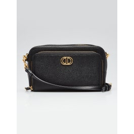 Christian Dior Black Pebbled Leather Caro Double Pouch Crossbody Bag