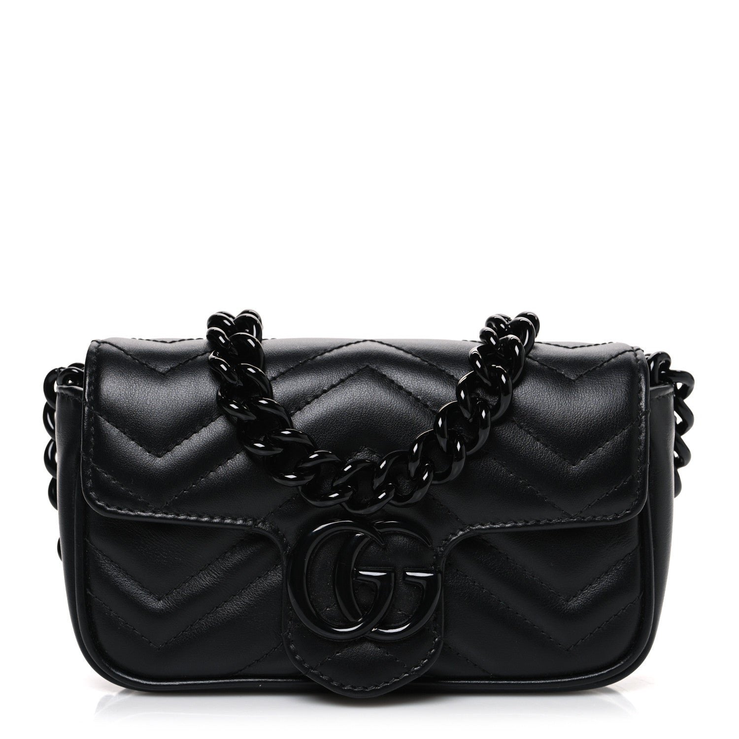 Gucci Calfskin Matelasse Monochrome GG Marmont Chain Belt Bag Black