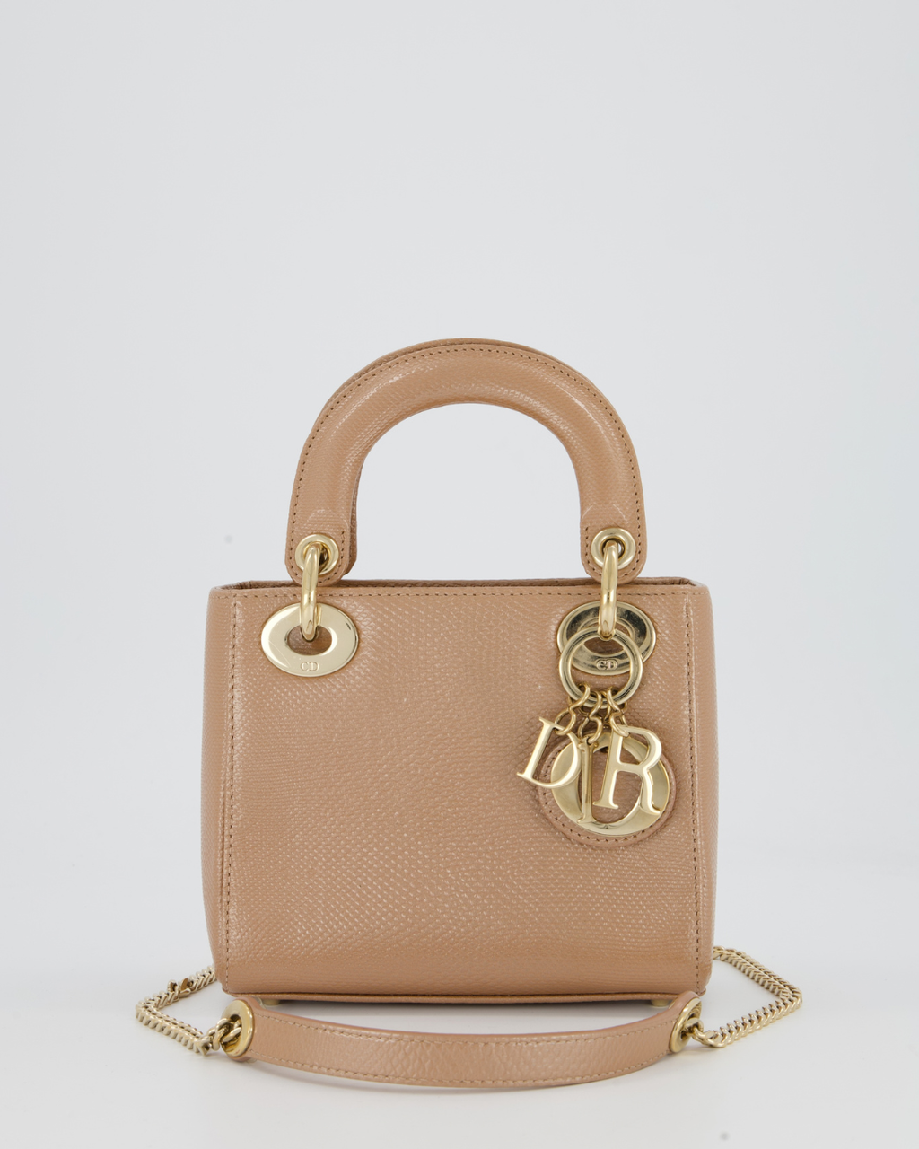 Dior Christian Dior Mini Lady Dior Bag in Beige Lizard Leather with Champagne Gold Hardware