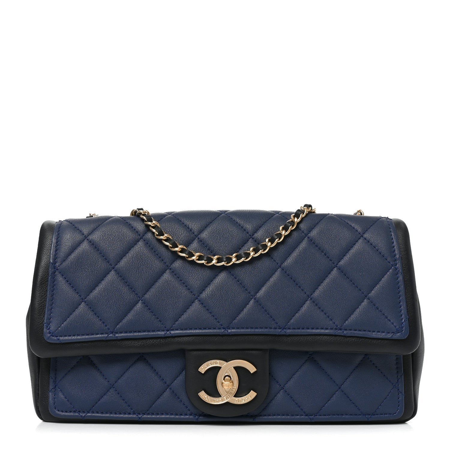 Chanel Calfskin Quilted Medium Graphic Flap Blue Black