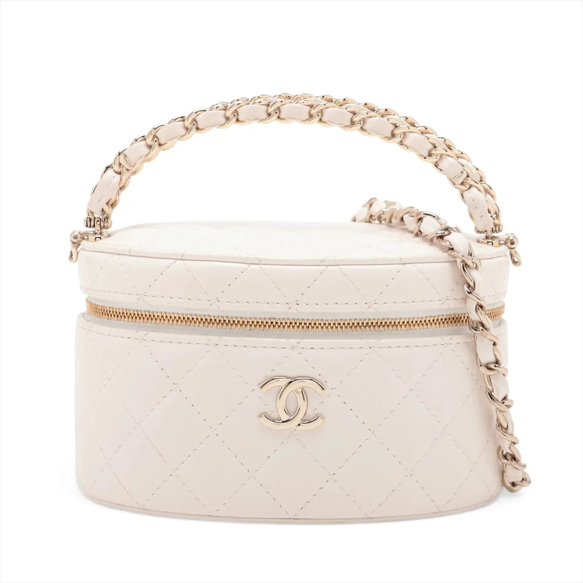 Chanel Matelasse Lambskin 2 Way Handbag Vanity Ivory Gold Metal Fittings random