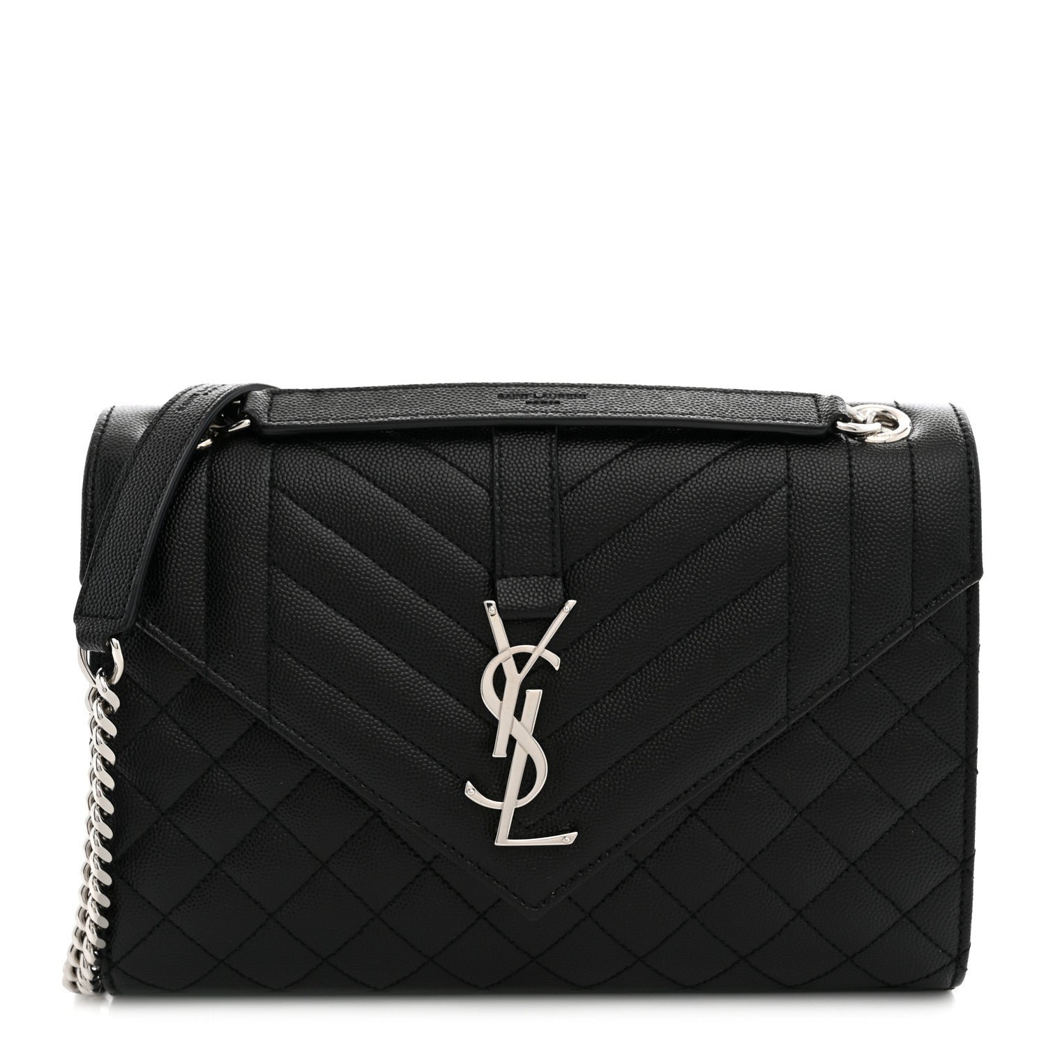 Saint Laurent Grain De Poudre Textured Mixed Matelasse Triquilt Small Monogram Satchel Black