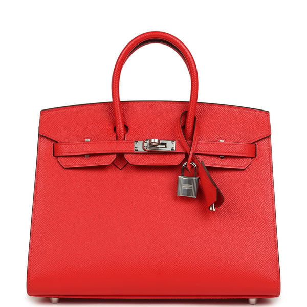 Hermes Pre-owned Hermes Birkin Sellier 25 Rouge de Coeur Epsom Palladium Hardware