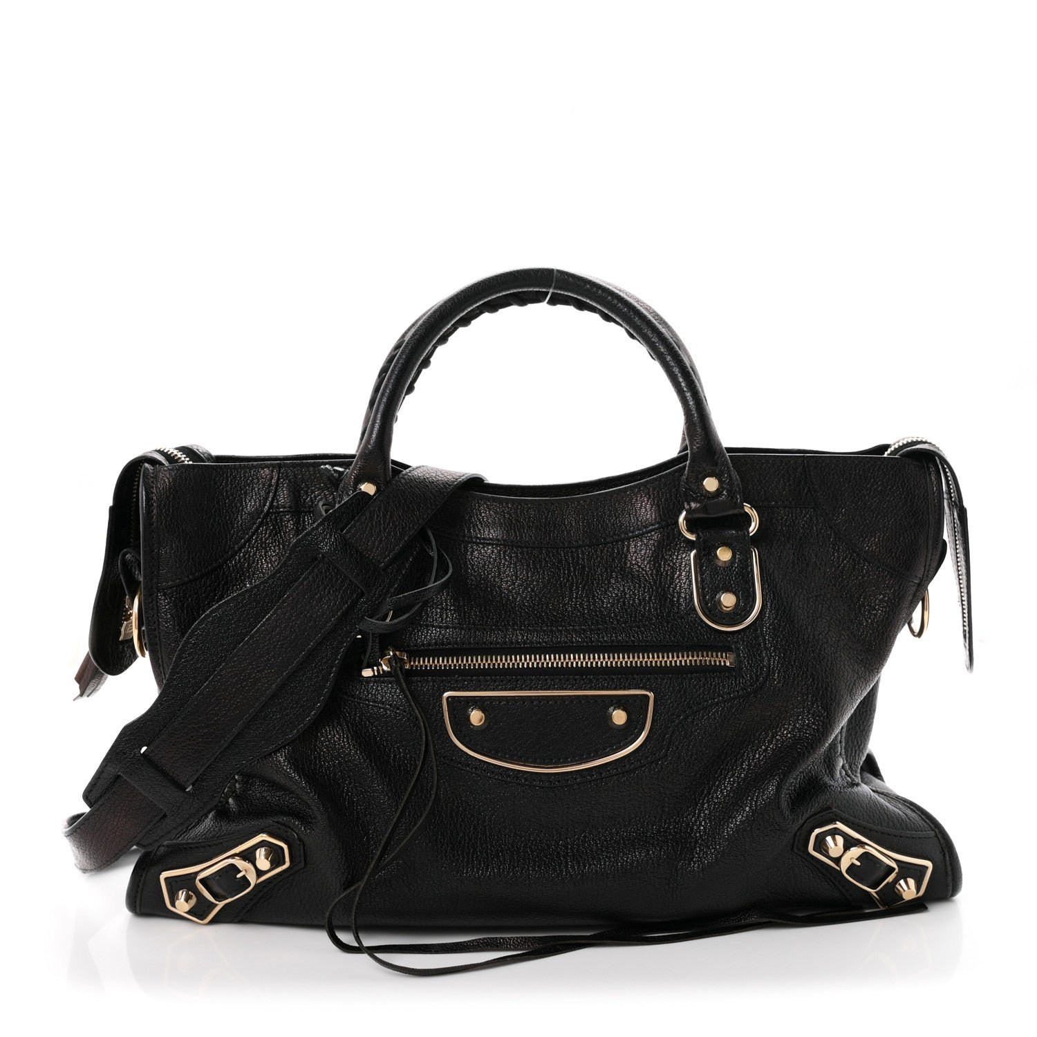 Balenciaga Chevre Gold Metallic Edge Hardware City Black