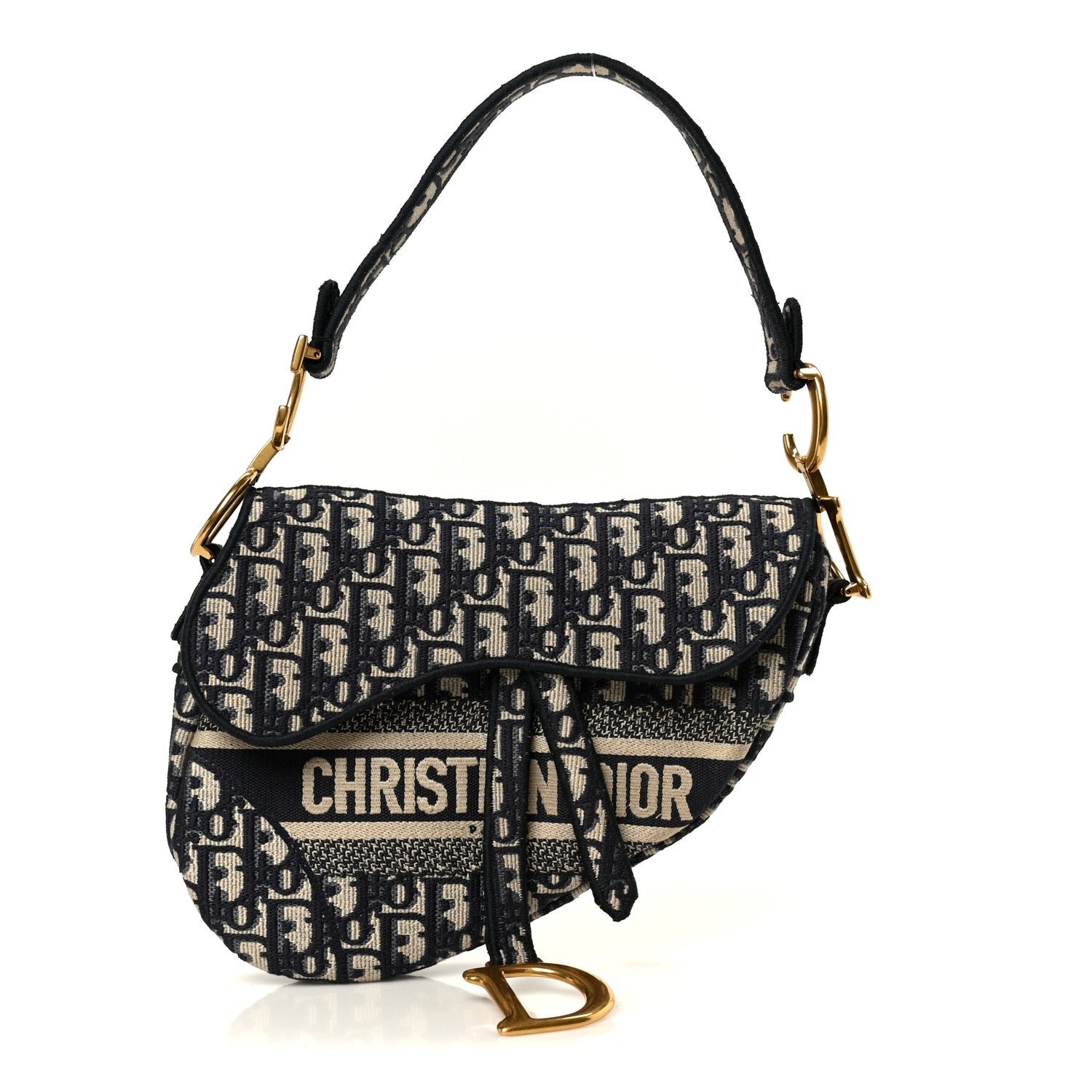 Christian Dior Oblique Embroidered Saddle Bag Blue