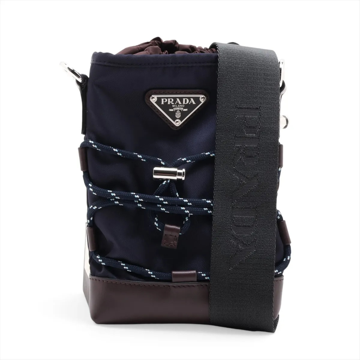 Prada Tessuto 2ZT079 Nylon & Leather Shoulder bag Navy x brown