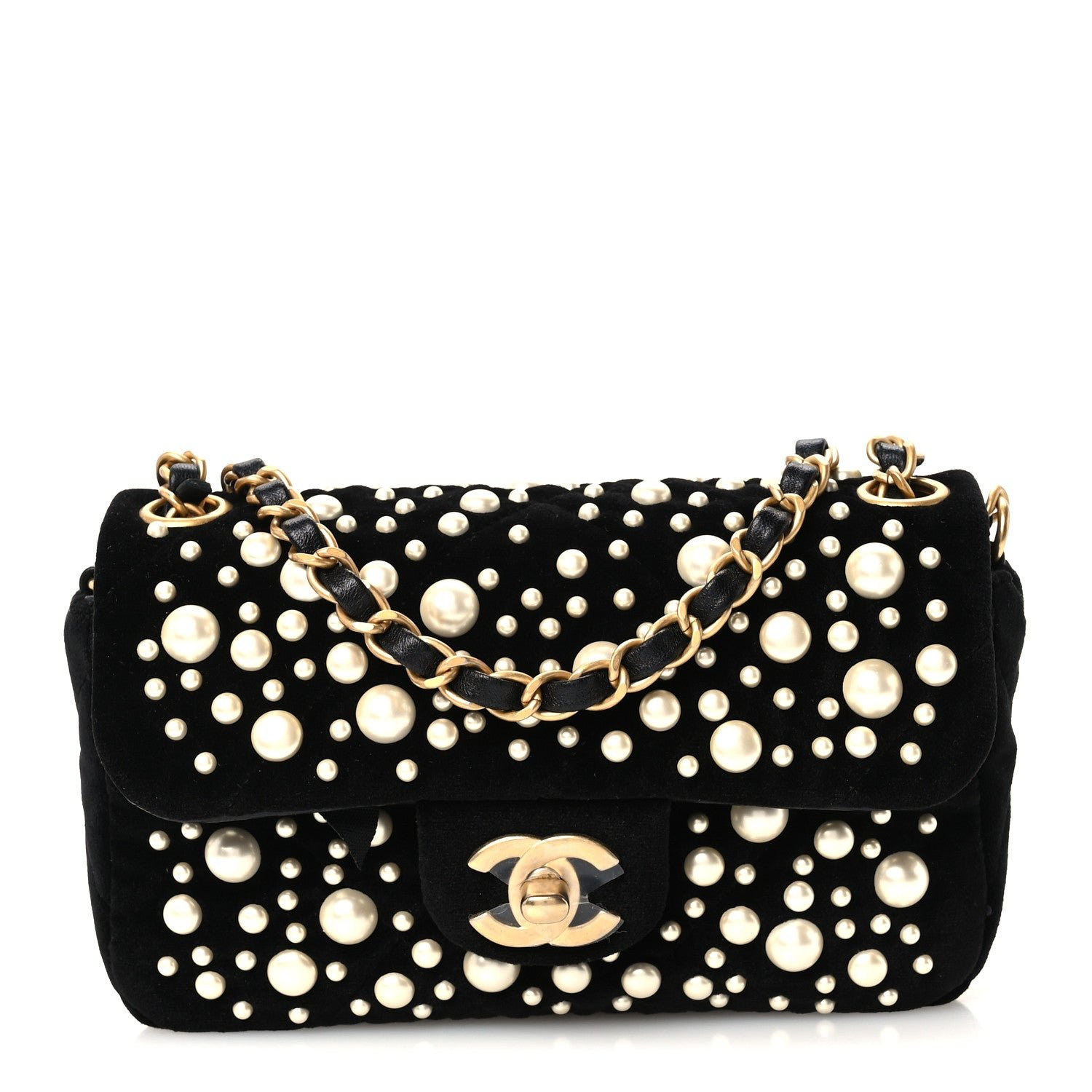 Chanel Velvet Pearl Mini Flap Bag Black