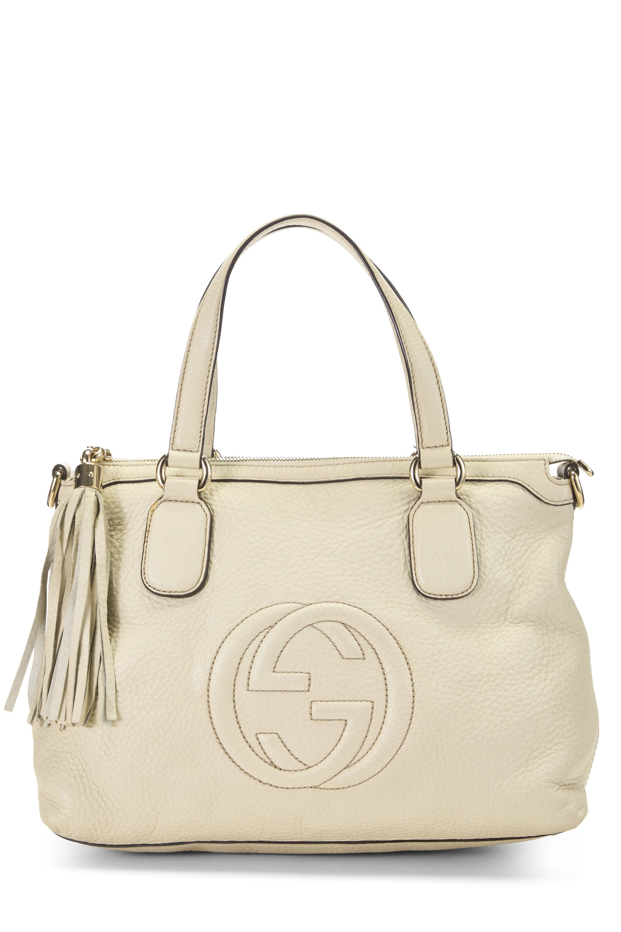 White Leather Soho Top Handle Tote