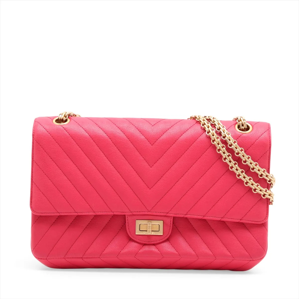Chanel Matelasse 2.55 Large Leather Double Flap Double Chain Bag Chevron V Stitc