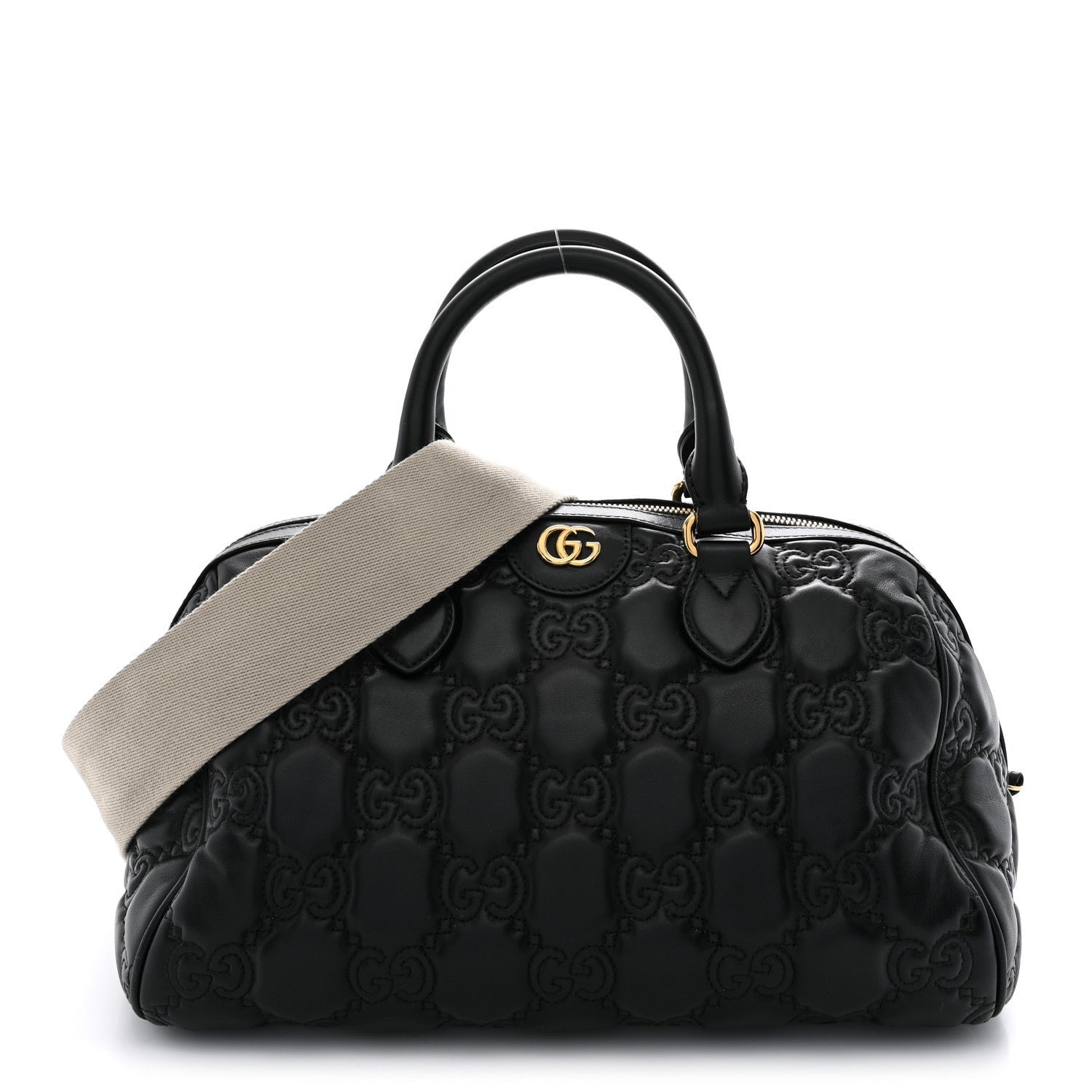 Gucci Calfskin GG Matelasse Medium Bowler Bag Black Natural
