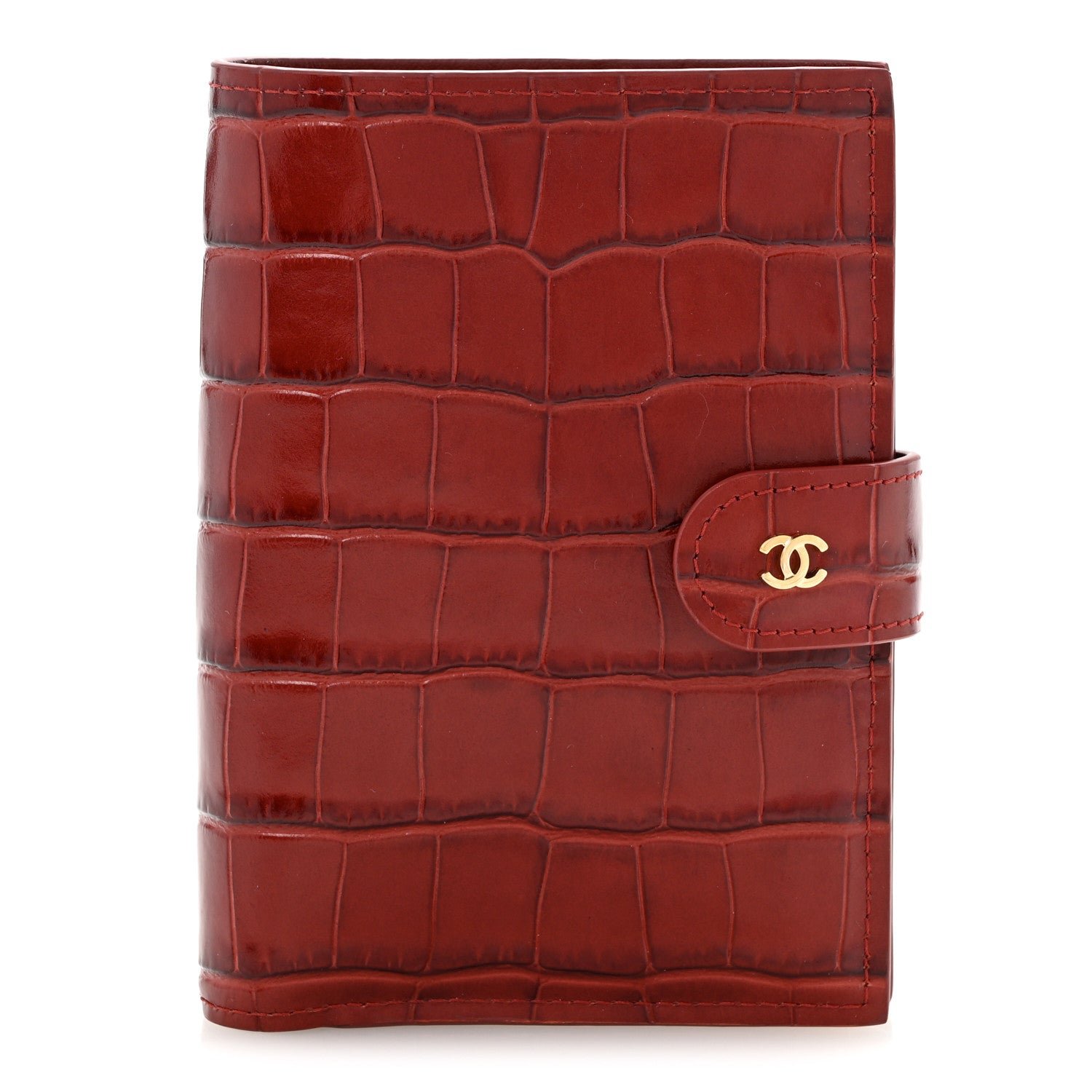 Chanel Calfskin Crocodile Embossed Crococo Passport Holder Burgundy