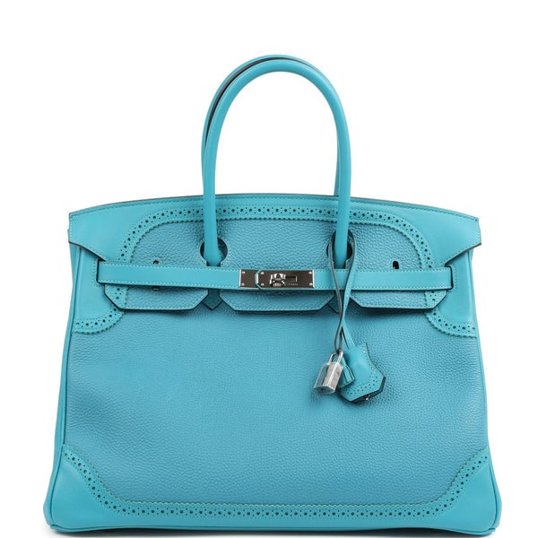 Hermes Pre-owned Hermes Birkin Ghillies 35 Turquoise Togo and Swift Palladium Hardware