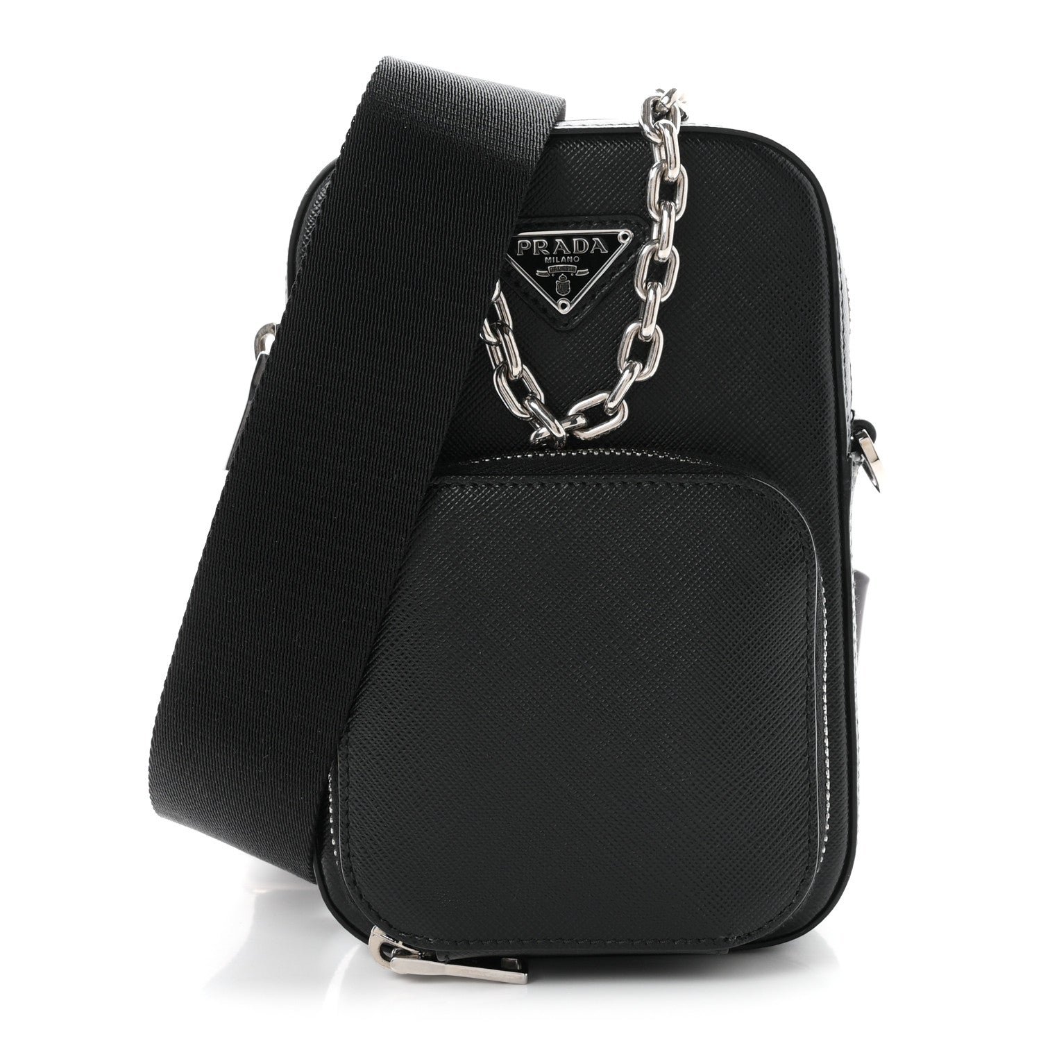 Prada Saffiano Phone Crossbody Pouch  Black