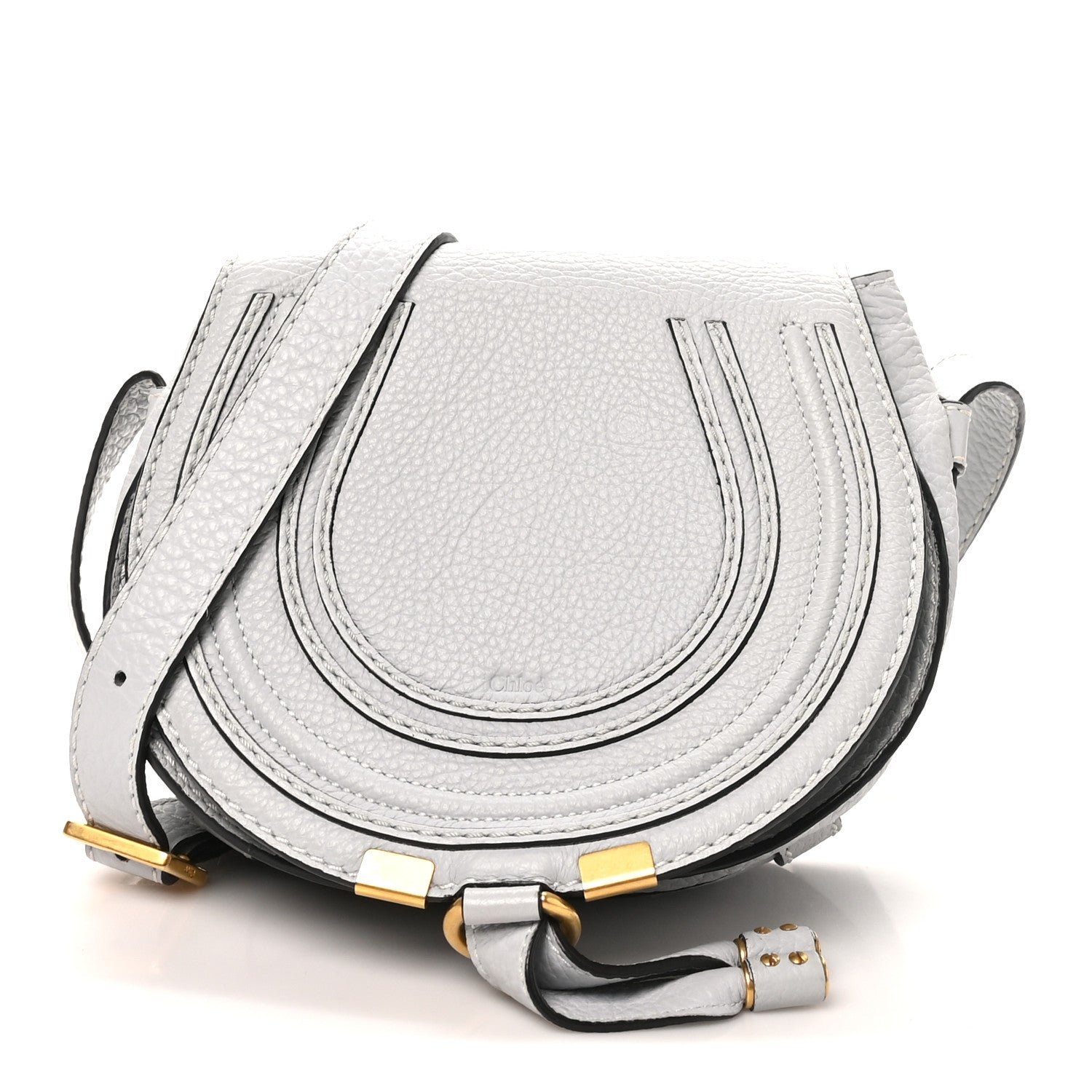 Chloe Calfskin Mini Marcie Round Crossbody Bag Light Cloud