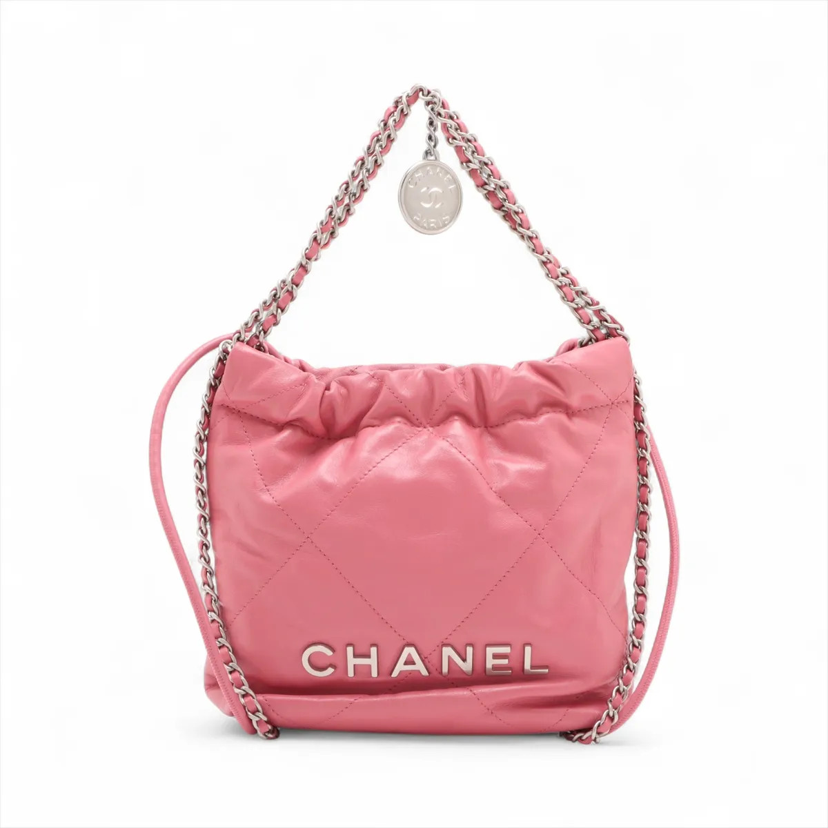 Chanel Chanel 22 Mini shiny calfskin Chain Shoulder Bag Pink Silver Metal Fittin