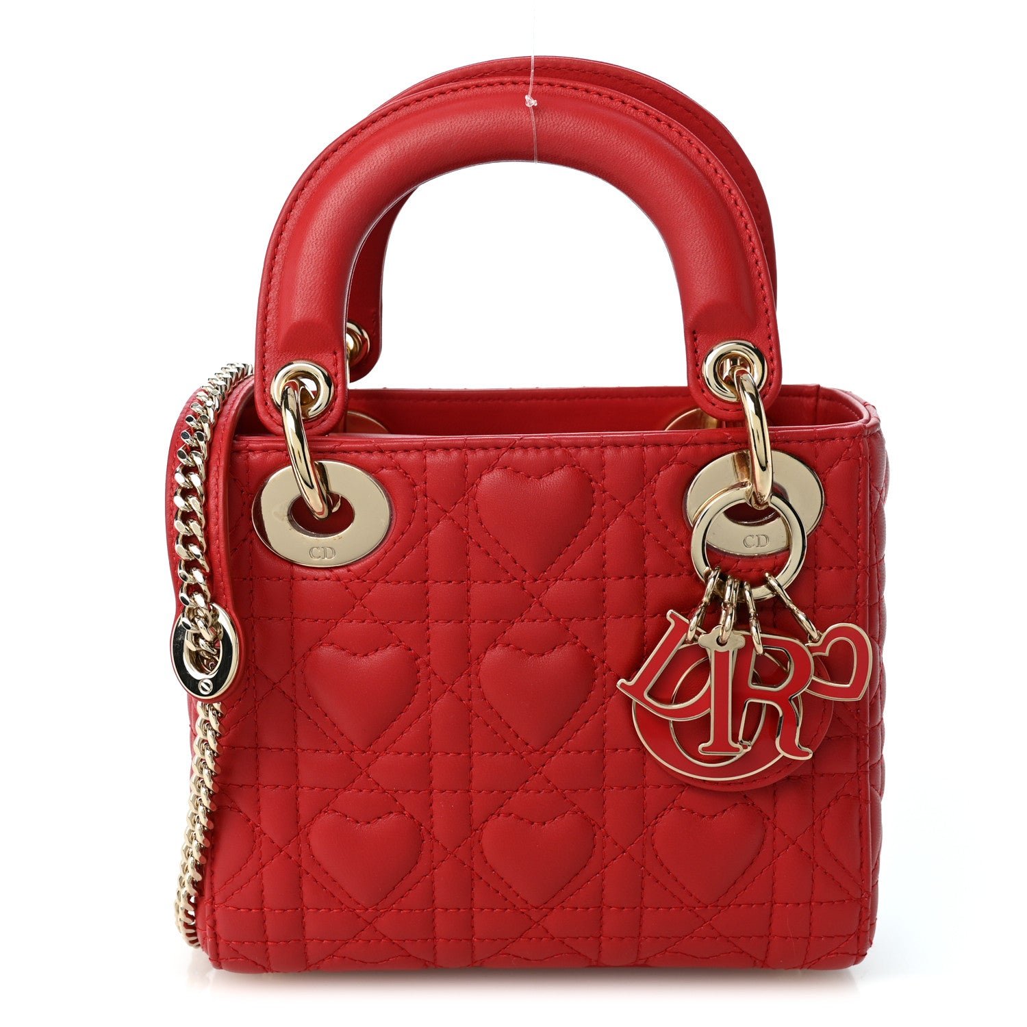 Christian Dior Calfskin Cannage Dioramour Mini Lady Dior Bag Bright Red