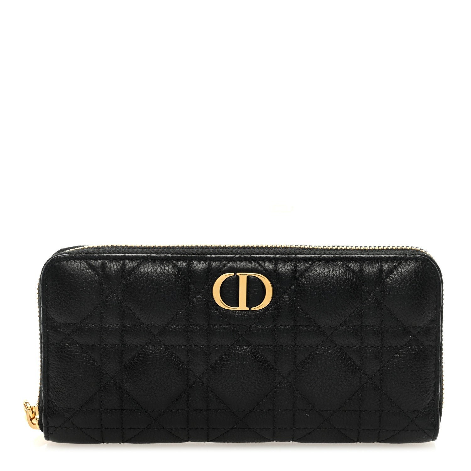 Dior Grained Calfskin Supple Cannage Caro Zip Wallet Black