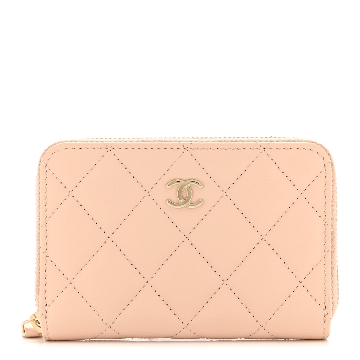Chanel Caviar Quilted Zip Coin Purse Light Pink