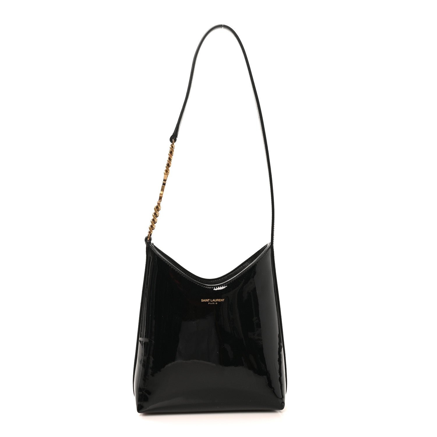 Saint Laurent Patent Calfskin Mini Rendez-Vous Hobo Black