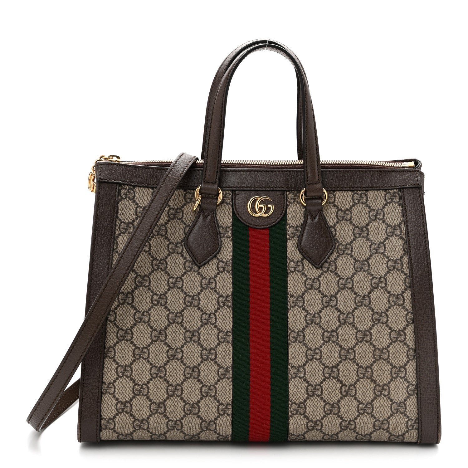 Gucci GG Supreme Monogram Web Medium Ophidia Tote Bag Brown