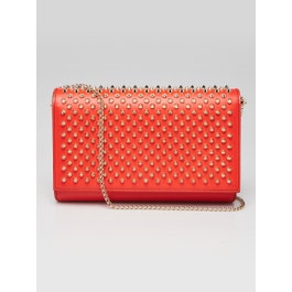 Christian Louboutin Christian Louboutin Red/Orange Leather Fold-Over Spike Paloma Clutch Bag