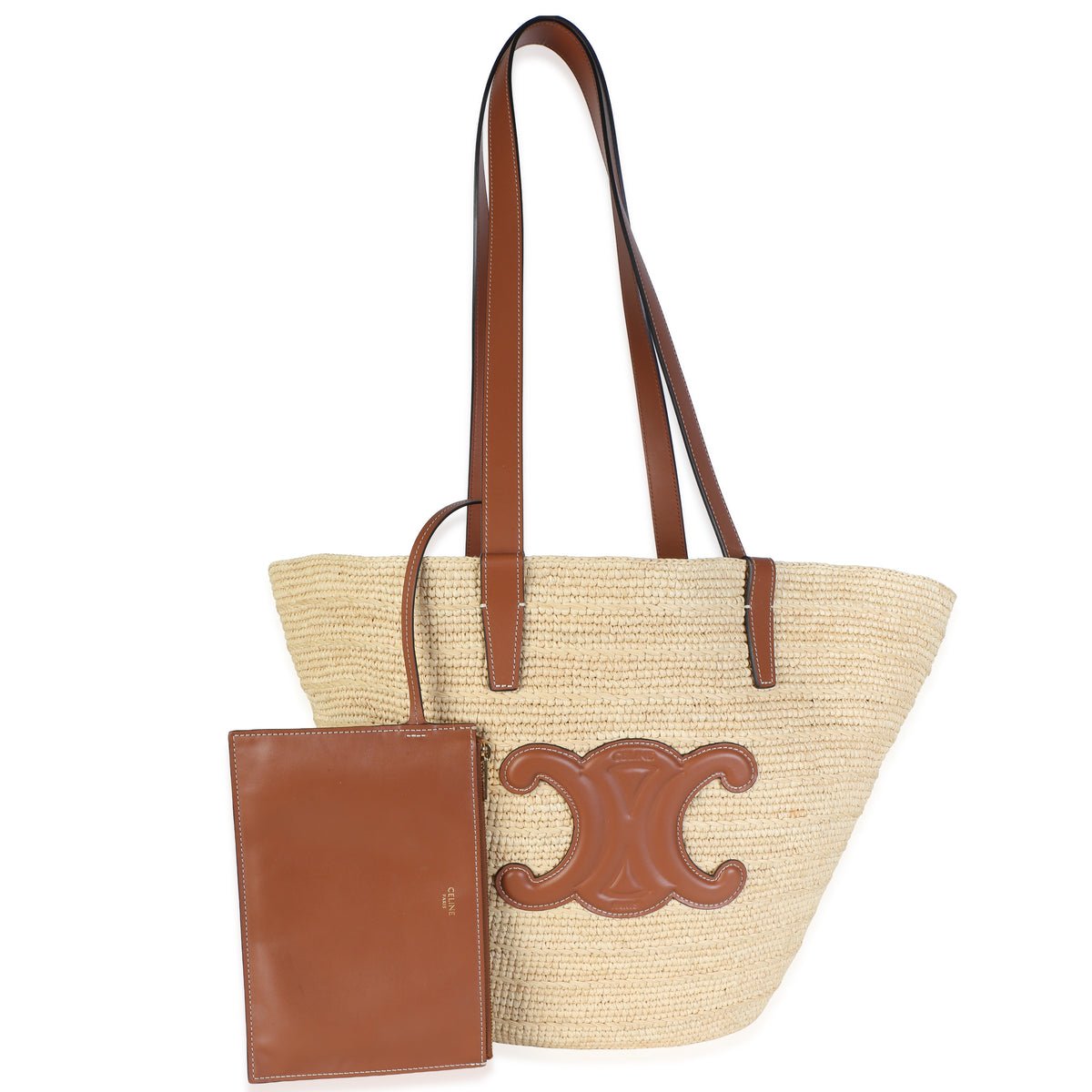 Tan Calfskin Raffia Medium Supple Classic Panier Tote