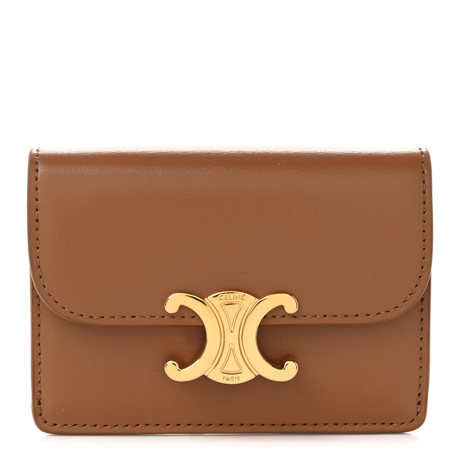 Celine Shiny Calfskin Triomphe Flap Card Holder Bronze