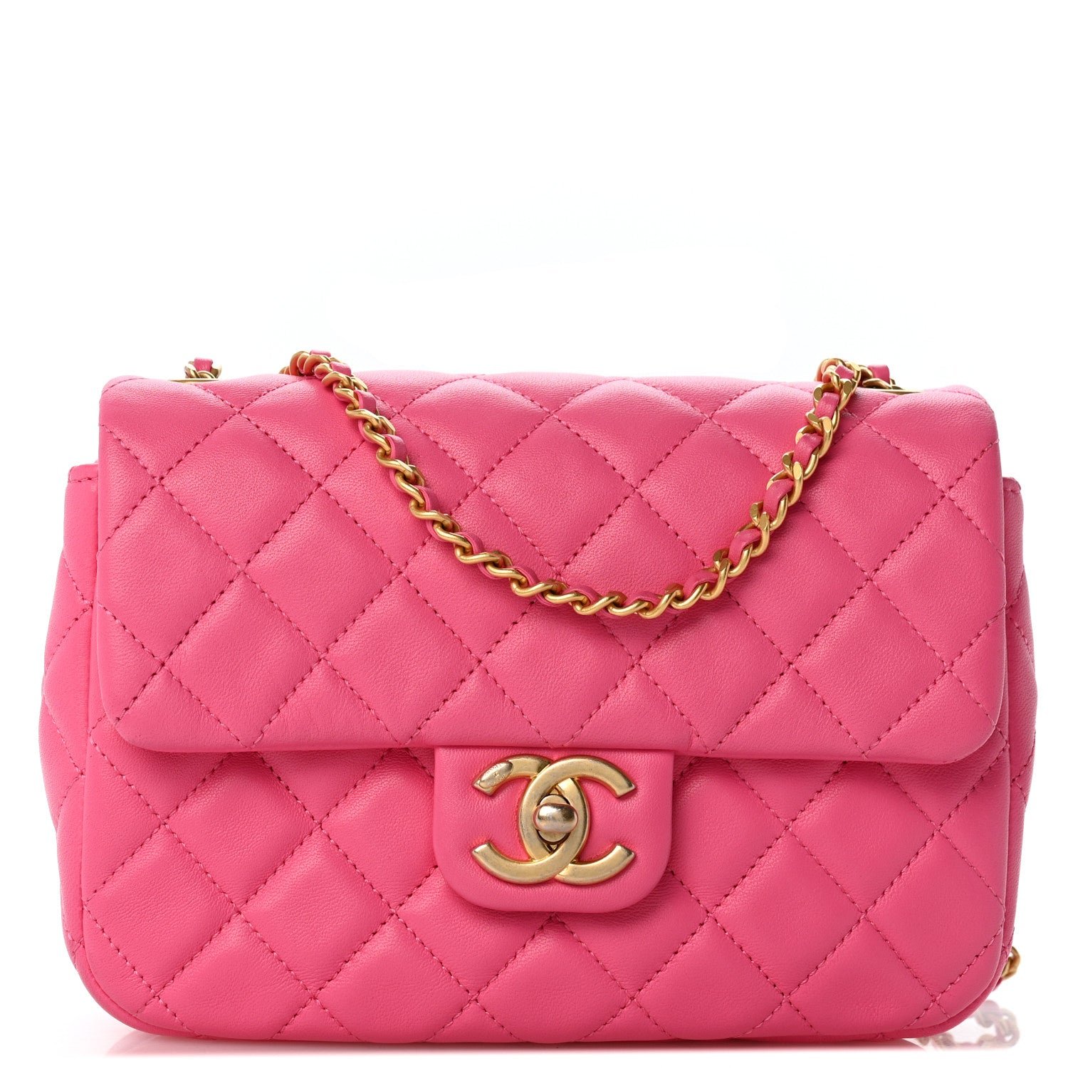 Chanel Lambskin Enamel Quilted Small Coco Hearts Flap Pink