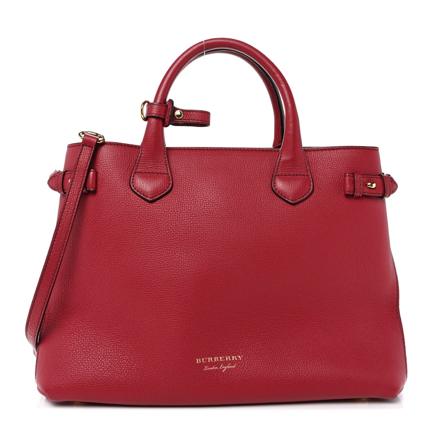 Burberry Grainy Calfskin House Check Medium Banner Tote Red