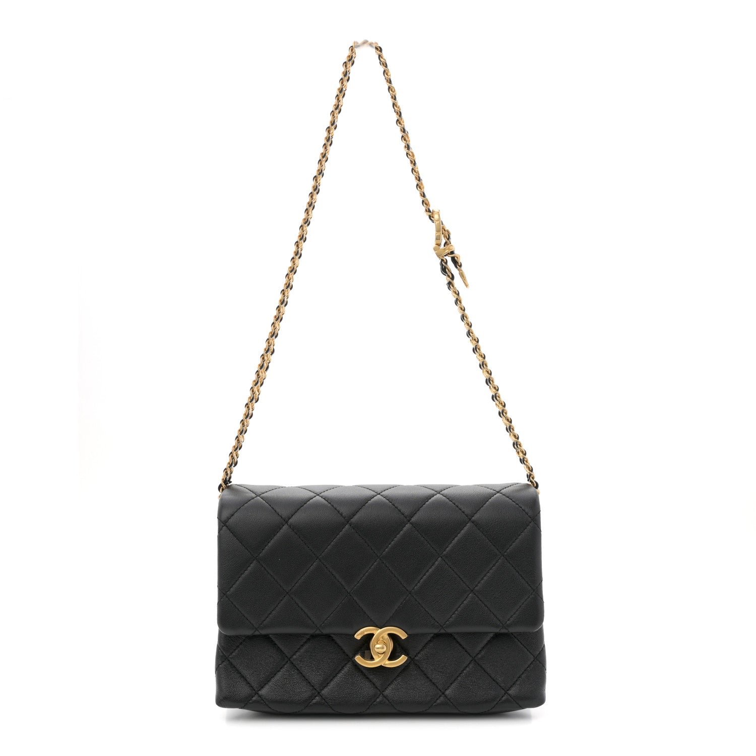 Chanel Calfskin Quilted Mini Chain Strap Flap Black