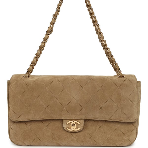 Chanel Maxi "Souplissimo" Small Flap Bag Dark Beige Suede Gold Hardware
