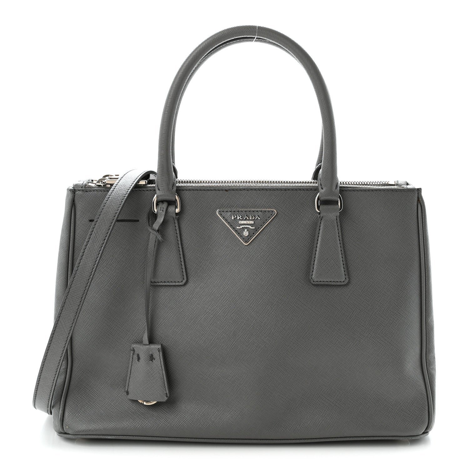 Prada Saffiano Lux Medium Galleria Double Zip Tote Grey