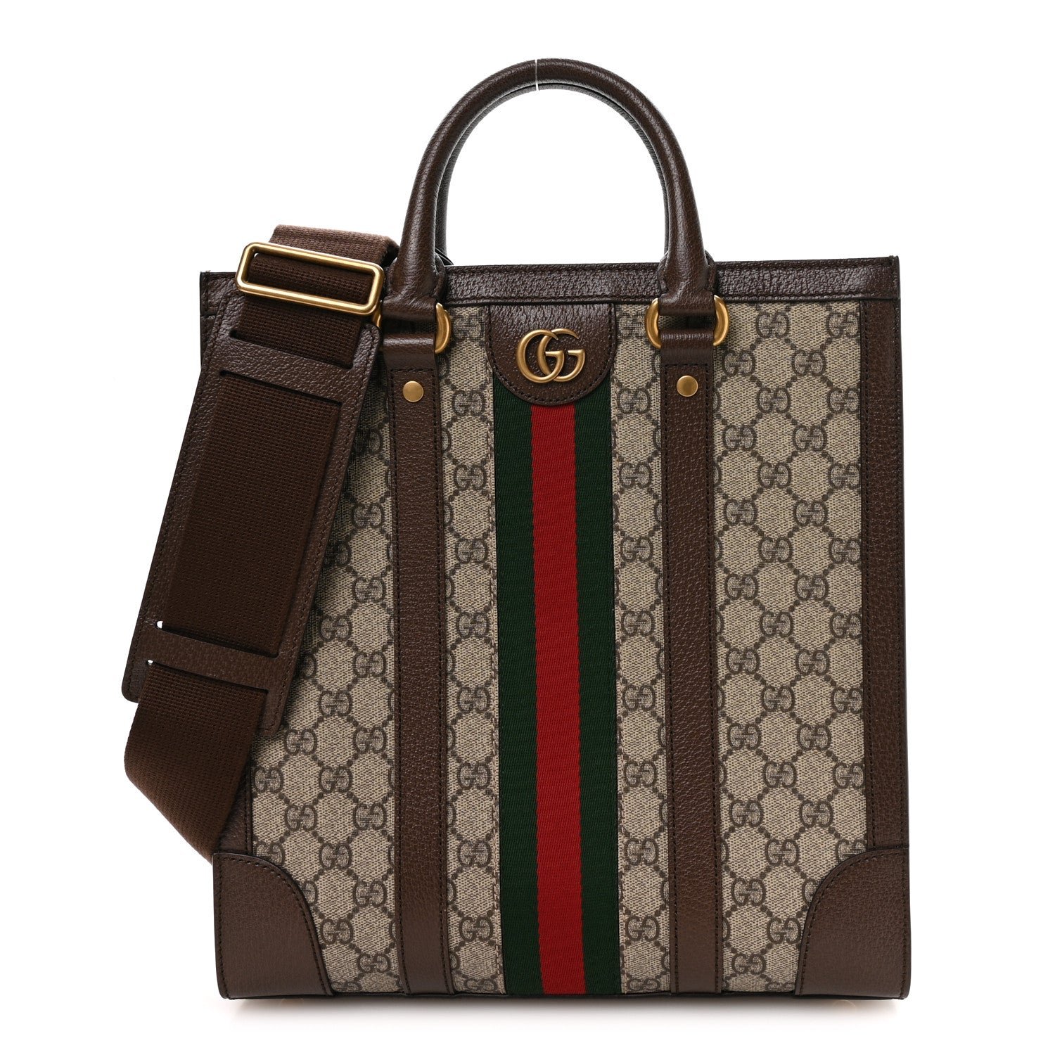 Gucci GG Supreme Monogram Textured Dollar Calfskin Web Medium Ophidia Tote Bag Beige Ebony
