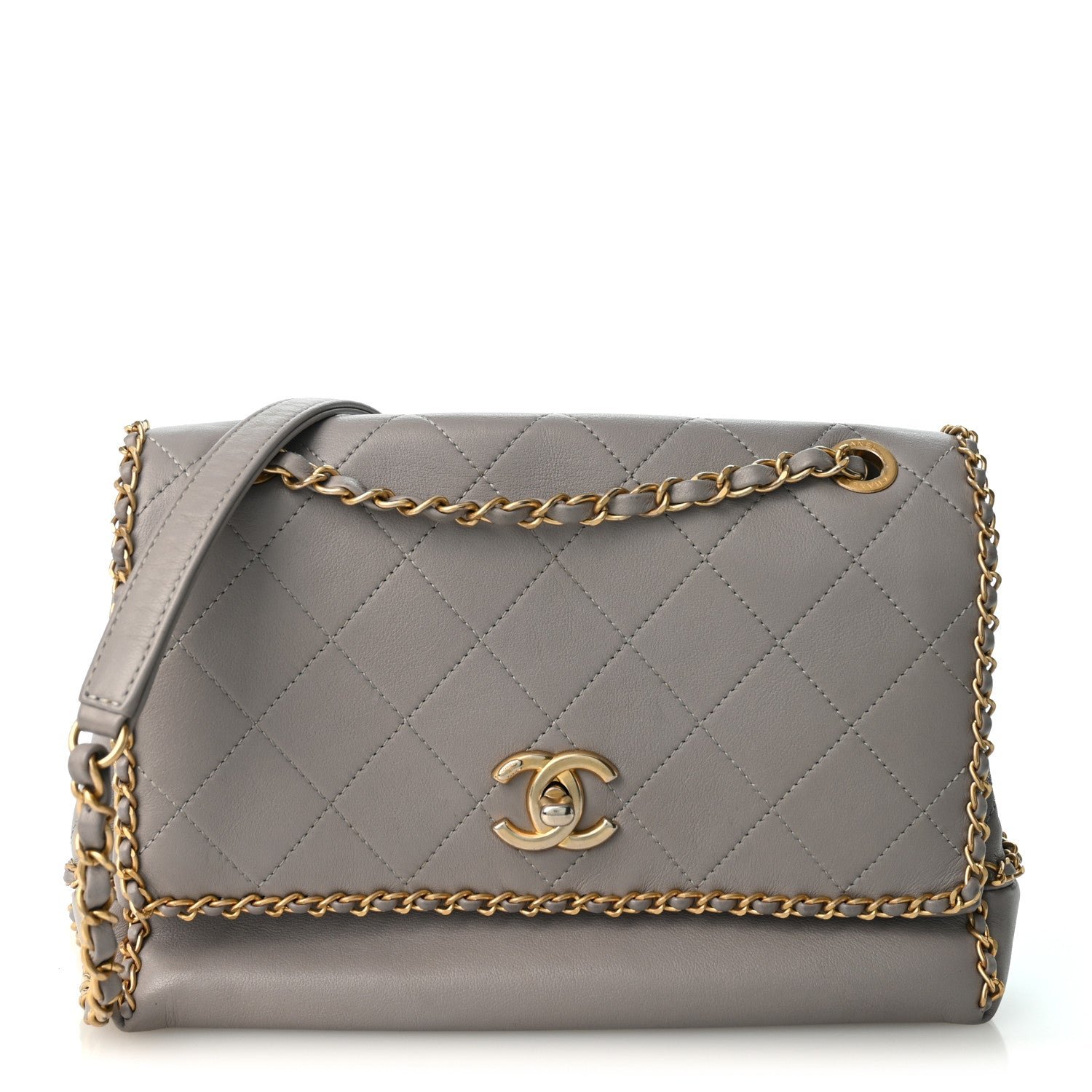 Chanel Calfskin Stitched Chain Flap Grey