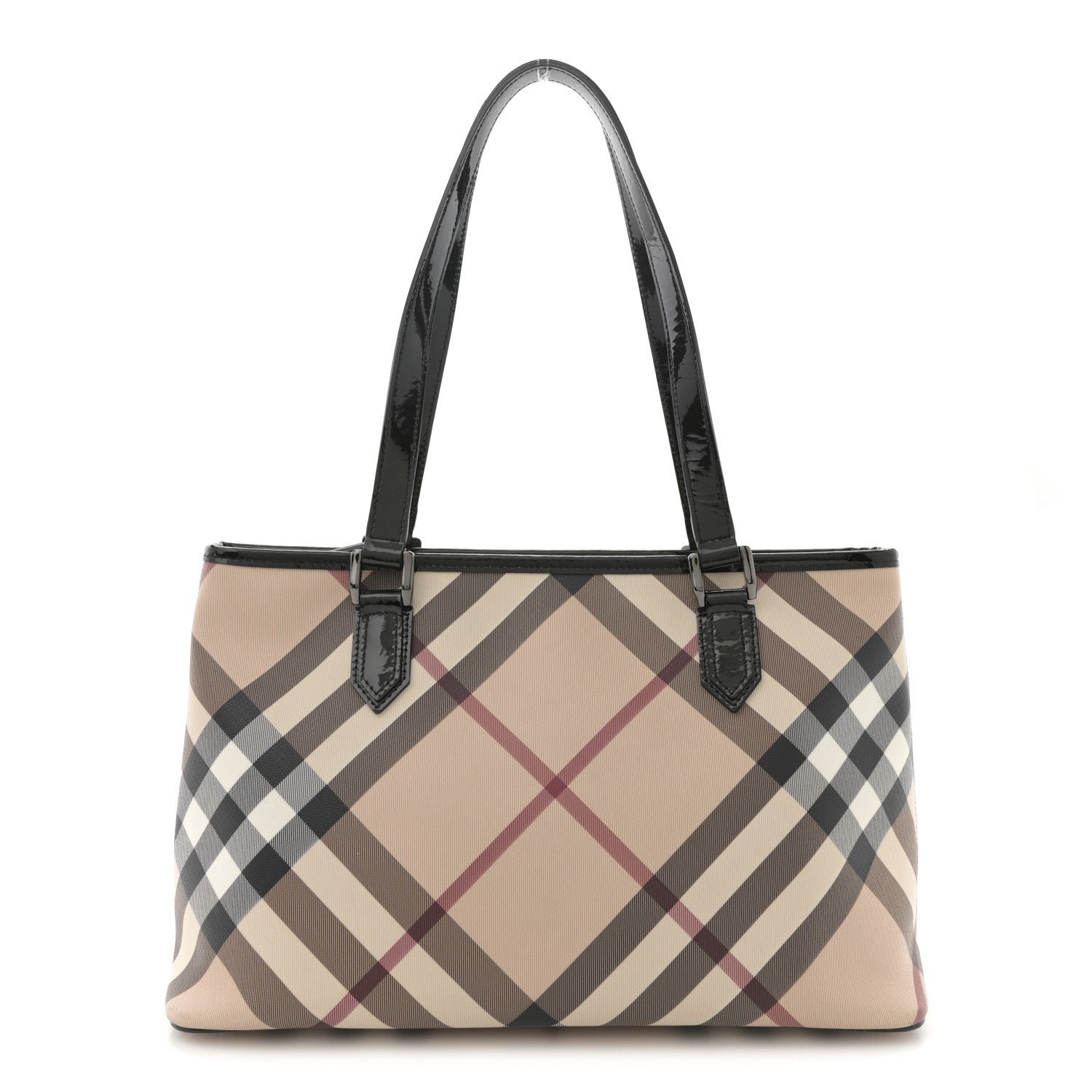 Burberry Metallic Calfskin Nova Check Small Nickie Tote Black