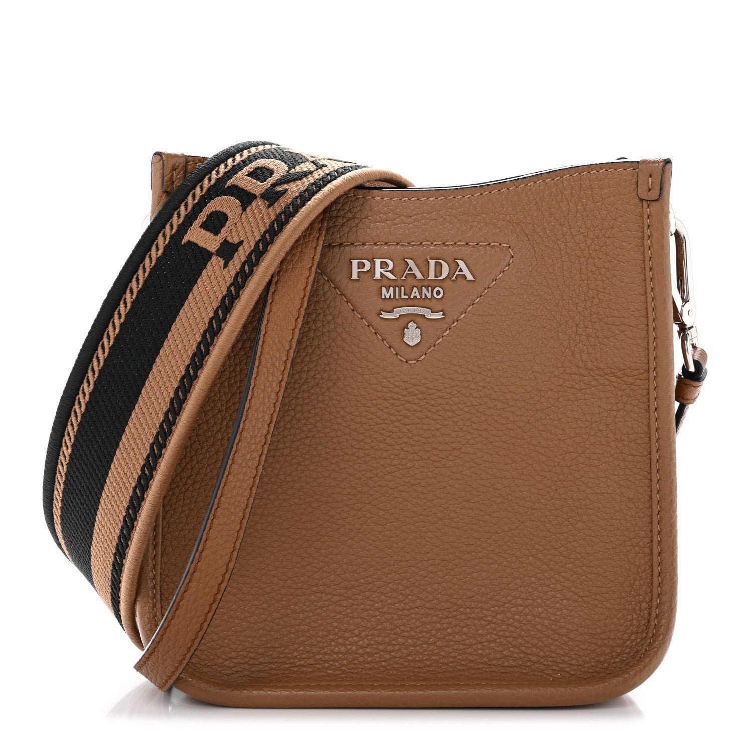 Prada Vitello Daino Soft Mini Hobo Messenger Bag Caramel