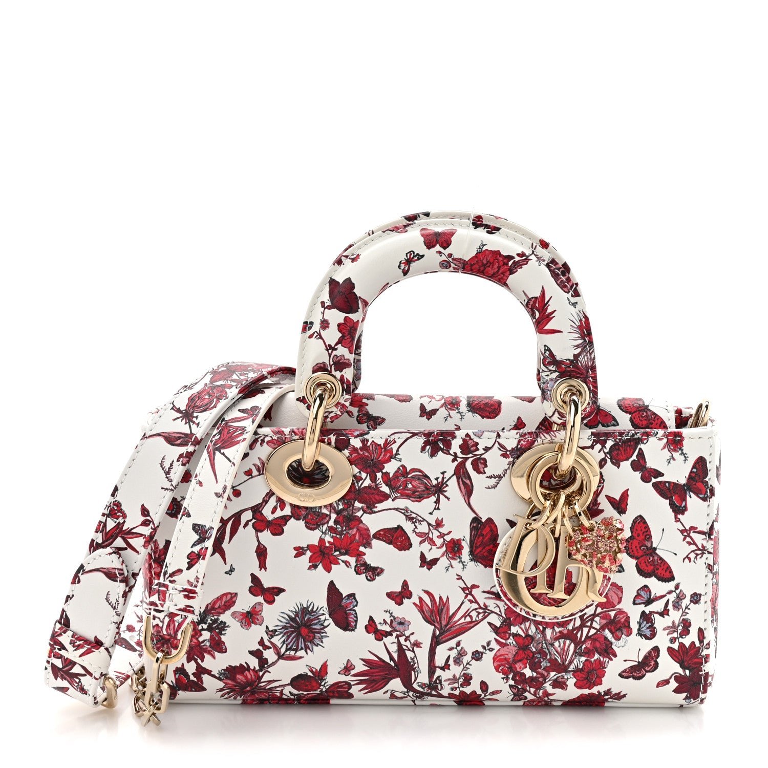 Christian Dior Calfskin Bead Embroidered Ramage Butterfly Lady D-Joy White