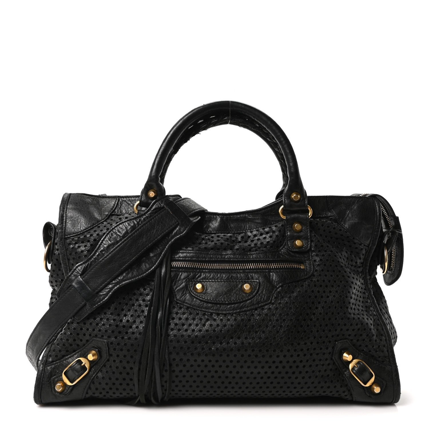 Balenciaga Agneau Laser Cut Cross Classic Gold Hardware City Black