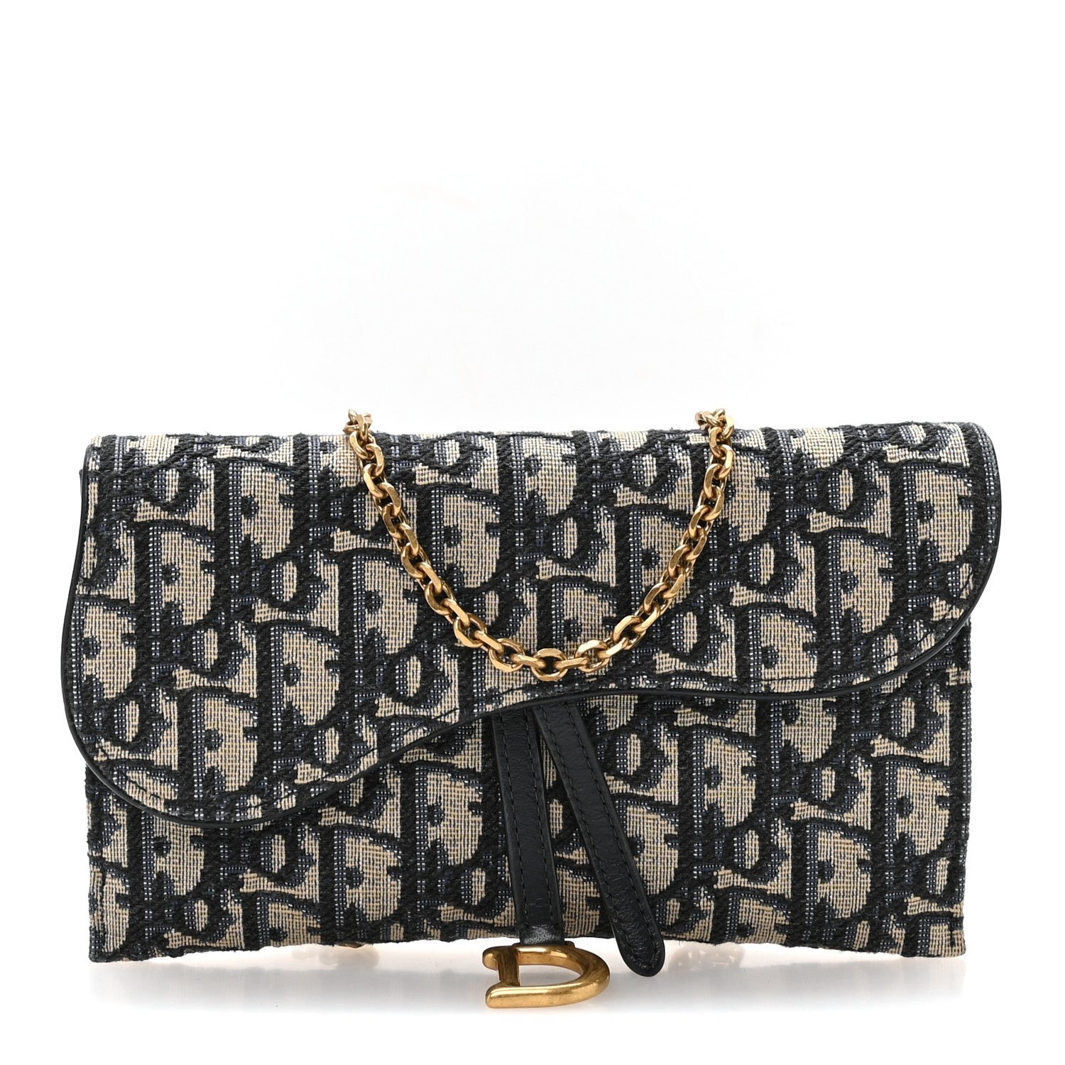 Christian Dior Oblique Small Saddle Chain Pouch Blue