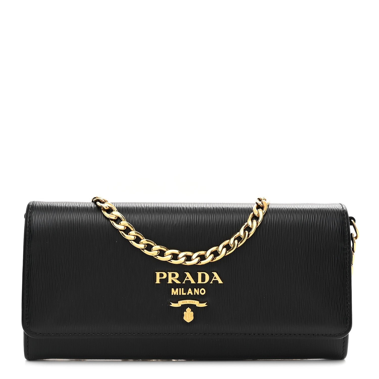 Prada Vitello Move Metal Oro Chain Wallet Black